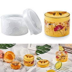 Honeycomb Bee Pattern Jars Silicone Molds With Lid Resin Jar Molds