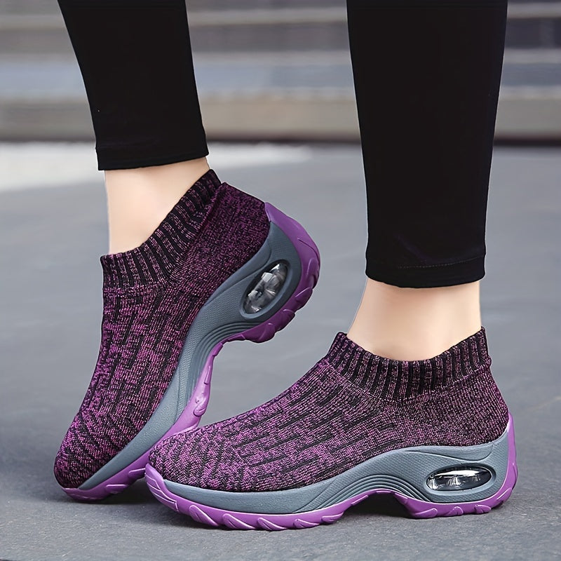 Women's Knit Sock Sneakers Slip On Wedge Shoes