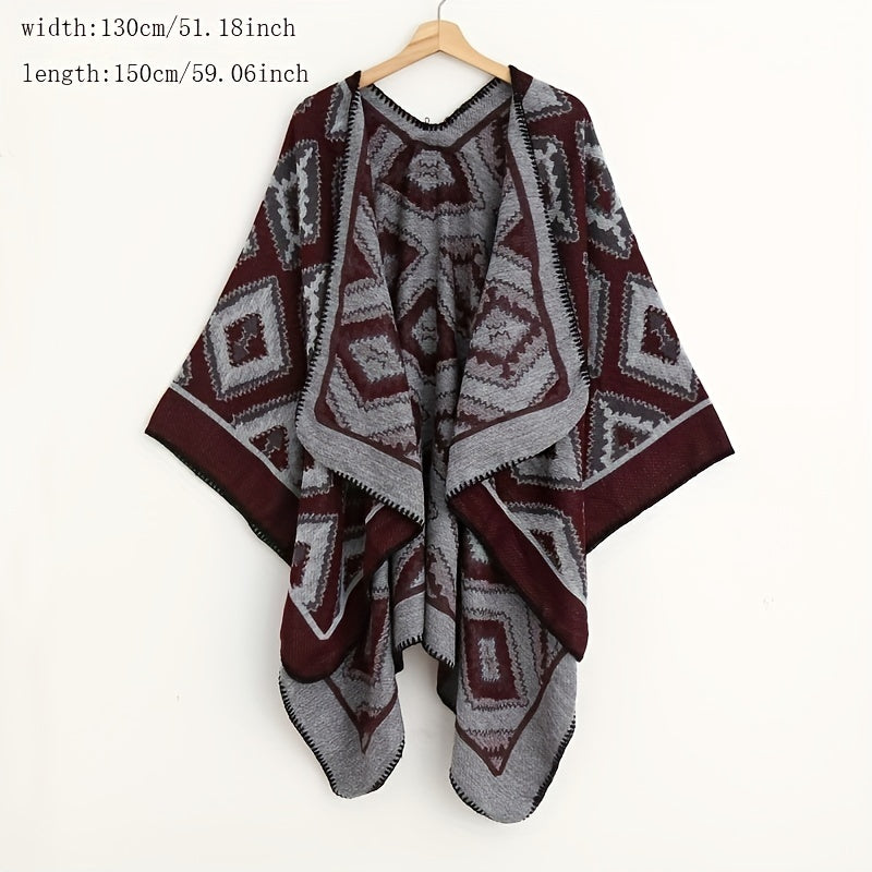 Vintage Rhombus Jacquard Shawl Classic Block Thick Wrap Boho