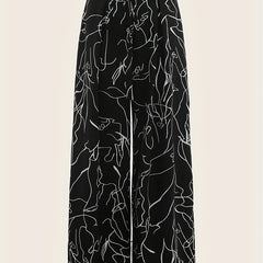 Abstract Print Wide Leg Pants Casual High Waist Loose Pants