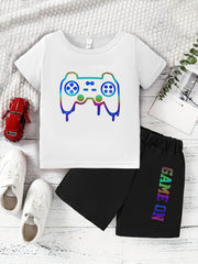 Boys Game Console Print T shirt & Shorts Set for Summer