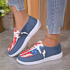 Women's American Flag Boat Shoes Lace Up Flats Low Top Patriotic Sneakers