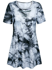 Plus Tie Dye Cut Out Short Sleeve Round Neck Dress