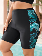 Colorblock Tropical Print High Rise Swimsuit Shorts
