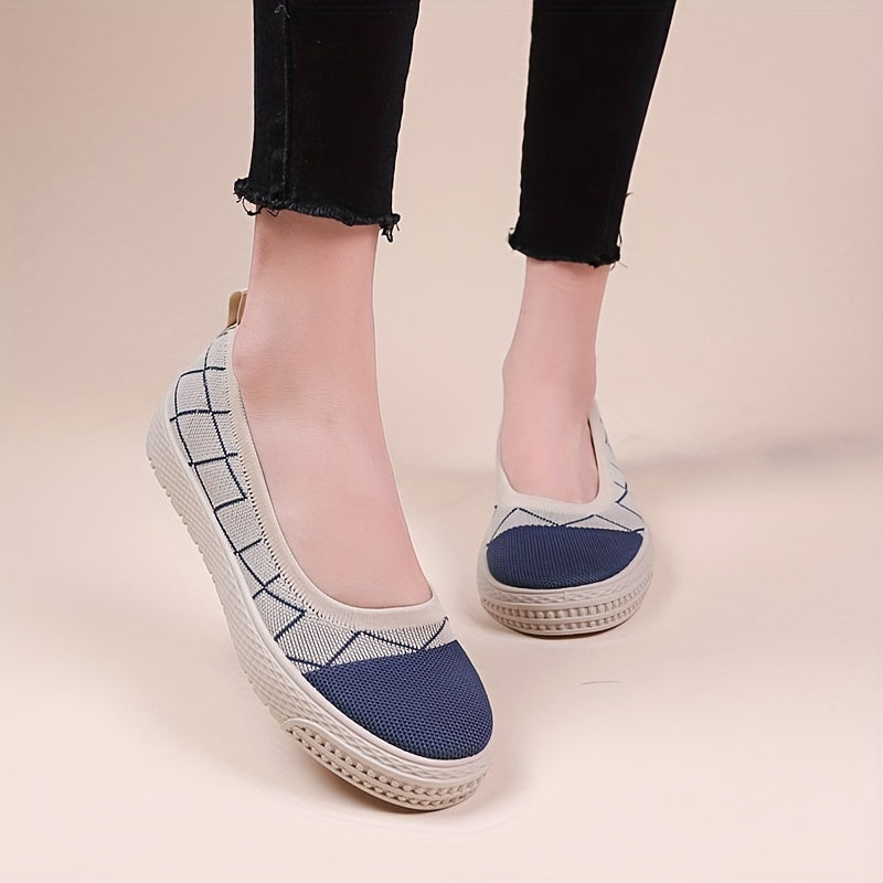 Women's Geometric Platform Loafers Slip On Shoes Comfortable Flat Shoes