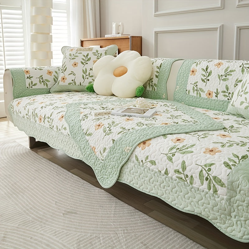 Cotton Flower Printed Sofa Slipcover Machine Washable Sofa Cover