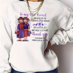 Friends & Letter Print Pullover Sweatshirt for Women