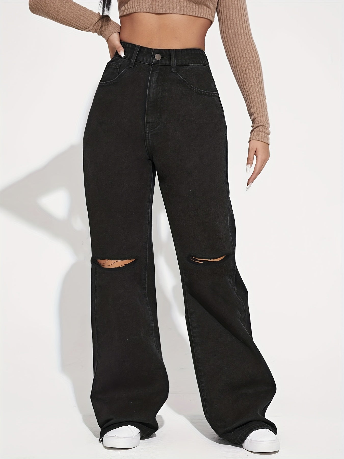 High Waist Wide Leg Straight Jeans Women's Denim Pants