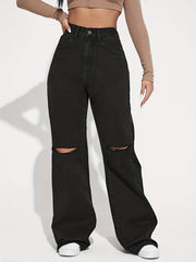 High Waist Wide Leg Straight Jeans Women's Denim Pants
