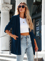 Open Front Flap Pockets Cardigan Long Sleeve Outwear for Fall/Winter