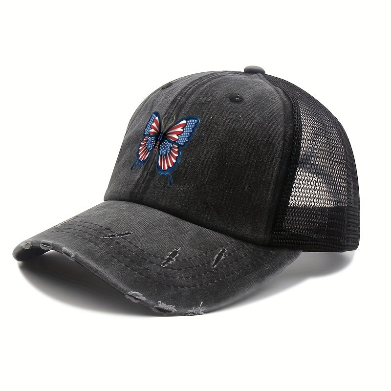 Flag Butterfly Trucker Hat Printed Mesh Baseball Cap Independence Dad Hats