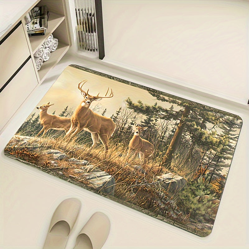 Natural Forest Deer Pattern Floor Mat Anti Slip Waterproof Mat