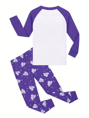 Kid's Unicorn Floral Print 2pc Pajama Set Comfortable Loungewear
