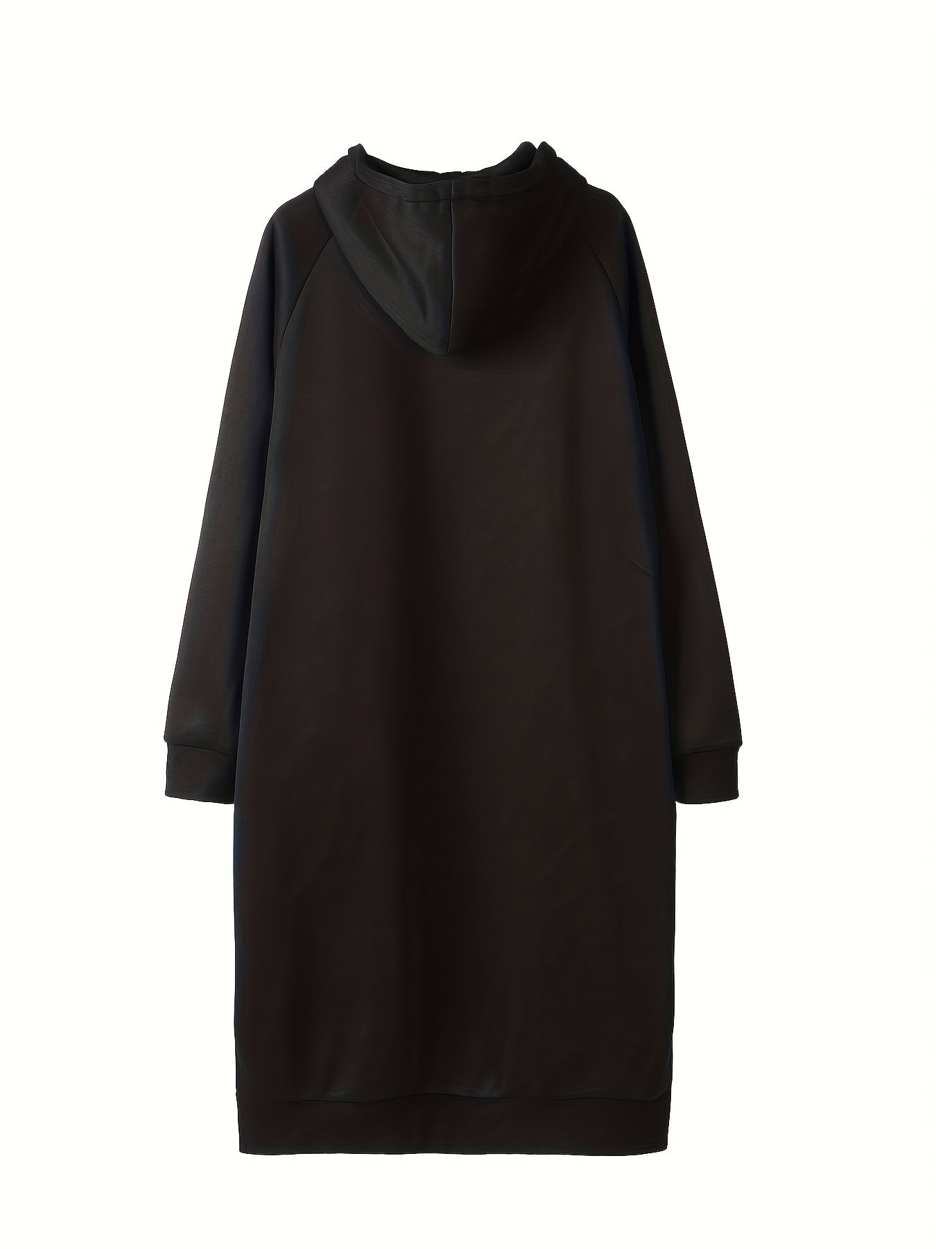 Solid Hooded Drawstring Long Sleeve Sweatshirt Dress With Pockets
