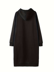Solid Hooded Drawstring Long Sleeve Sweatshirt Dress With Pockets
