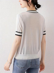 V Neck Short Sleeve Sweater Women's Clothing