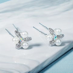 2pcs Rhinestone Faux Pearl Silvery Hairpin Bridal Wedding Bobby Pin