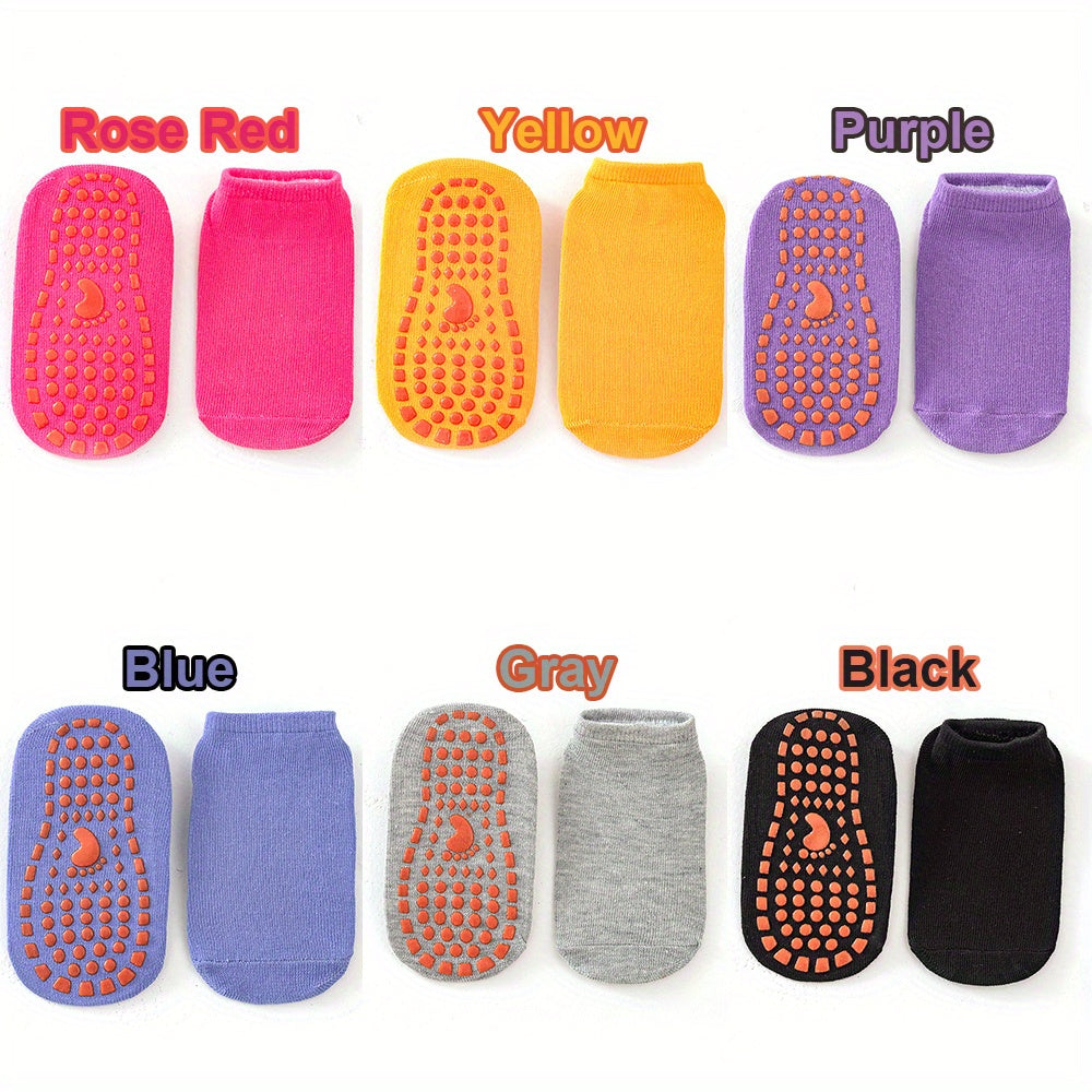 6 Pairs Solid Non-Slip Floor Socks for Kids & Adults - Trampoline Socks