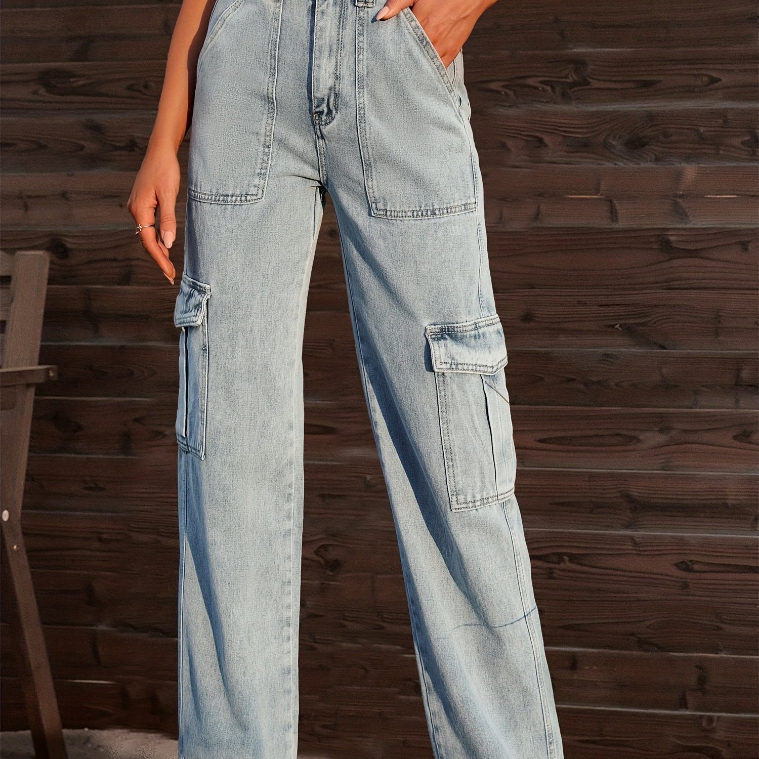 Cargo Pants Loose Fit Straight Legs Casual Denim Pants