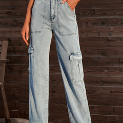 Cargo Pants Loose Fit Straight Legs Casual Denim Pants