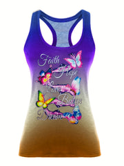 Butterfly Print Sleeveless T Shirt Women's Tops