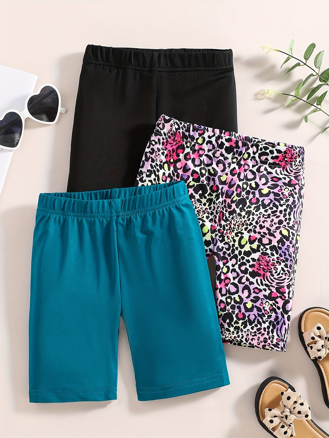 4pcs Girls Solid Elastic Waist Safety Shorts Leggings Under Skirt Dress