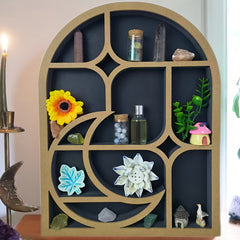 Wooden Wall Mounted Crystal Holder Moon Star Window Type Crystal Shelf