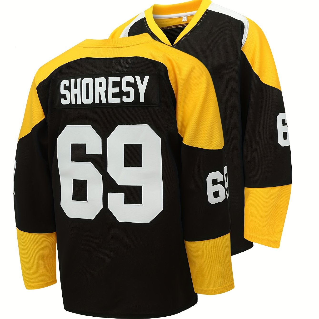 Men's #69 Embroidery Ice Hockey Jersey Vintage V Neck Long Sleeve Uniform