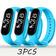 3pcs Astronaut Series Electronic Watch Set Digital Bracelet Durable TPU Strap