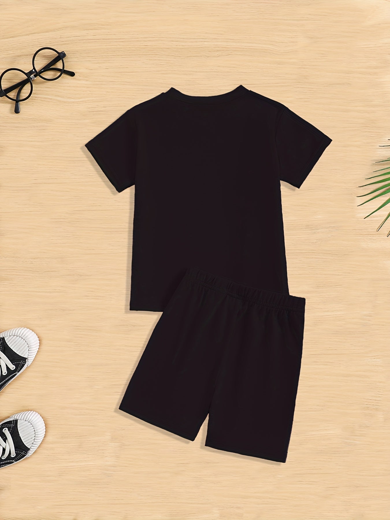 Girls 2pcs T shirt & Elastic Waist Shorts Set Solid Comfy Short Sleeve