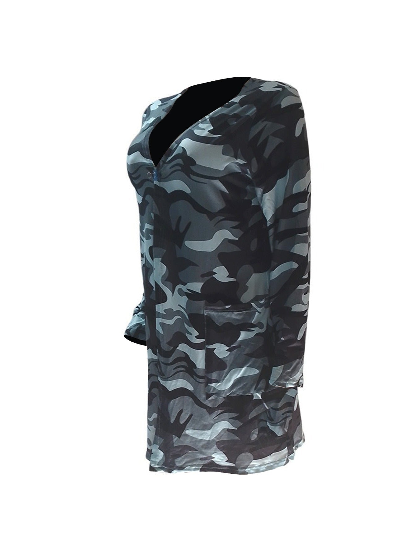 Women's Camo Print Cardigan Long Sleeve Coat