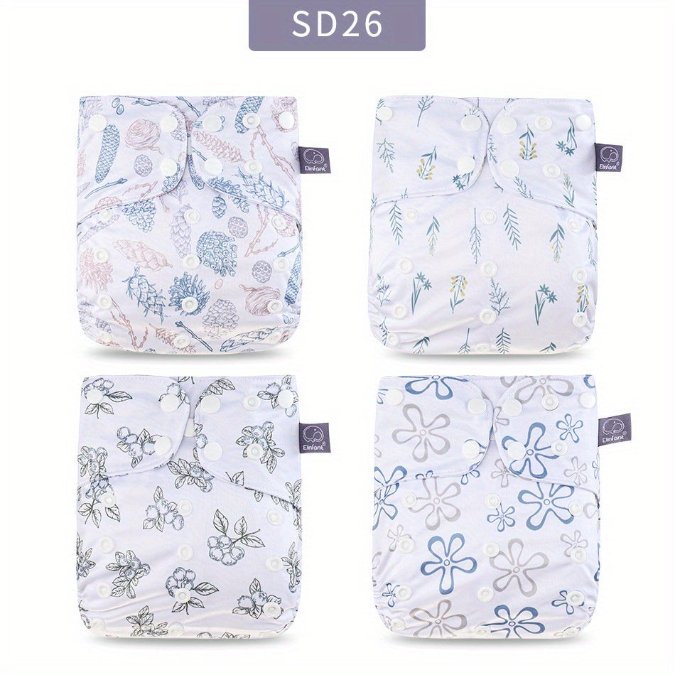 Elinfant 4pcs Washable Baby Nappies Gray Cloth Diapers