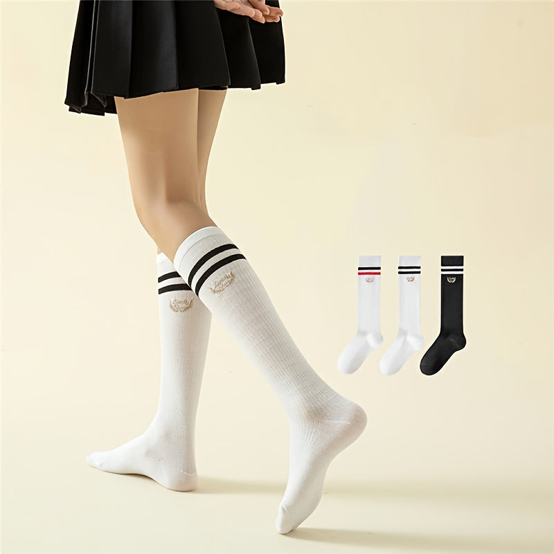 6 Pairs Striped Calf Socks College Style Women's Knee High Stockings