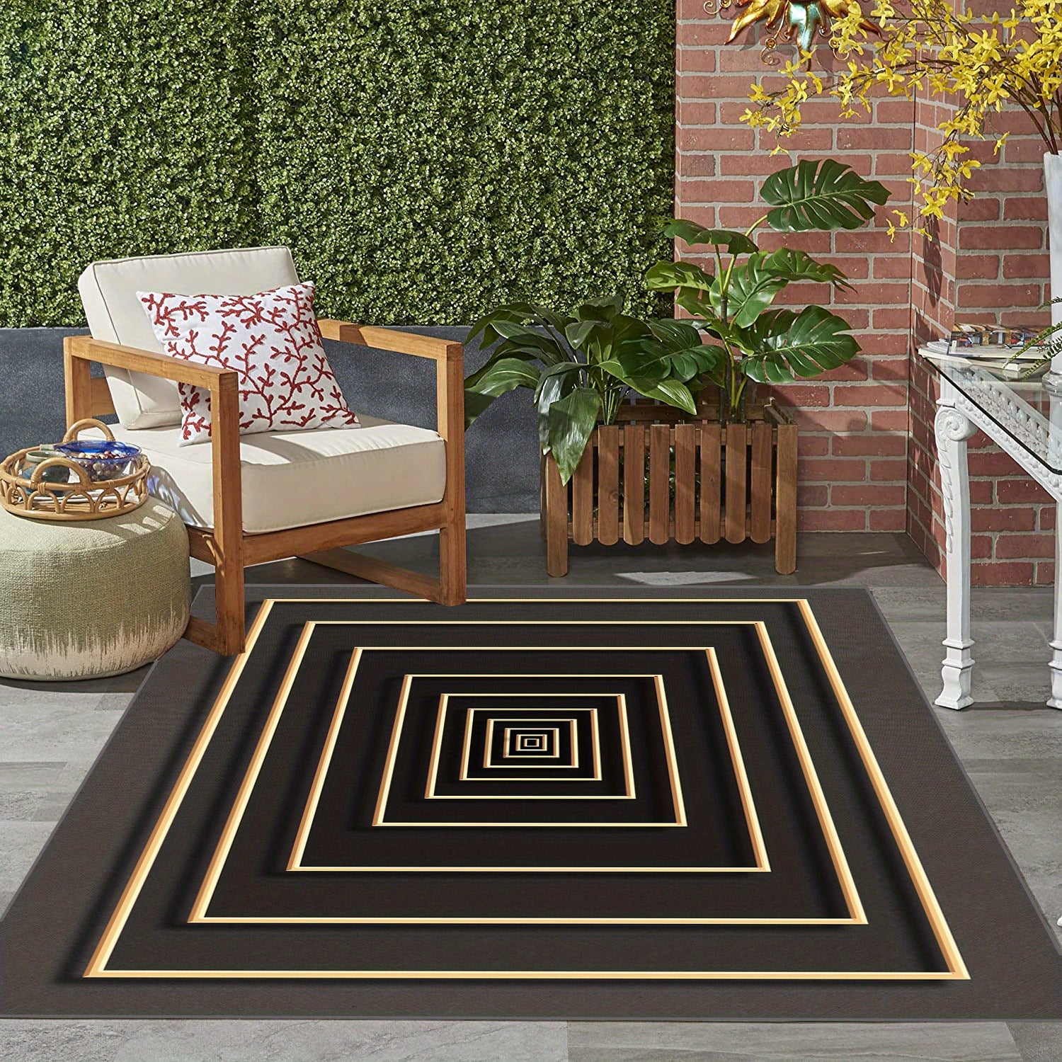 Waterproof Geometric Rug: Non Slip Indoor Outdoor Lightweight & Machine Washable