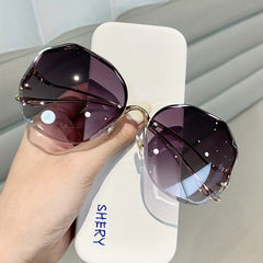 Ombre Lens Rimless Sunglasses Metal Temple Glasses UV400
