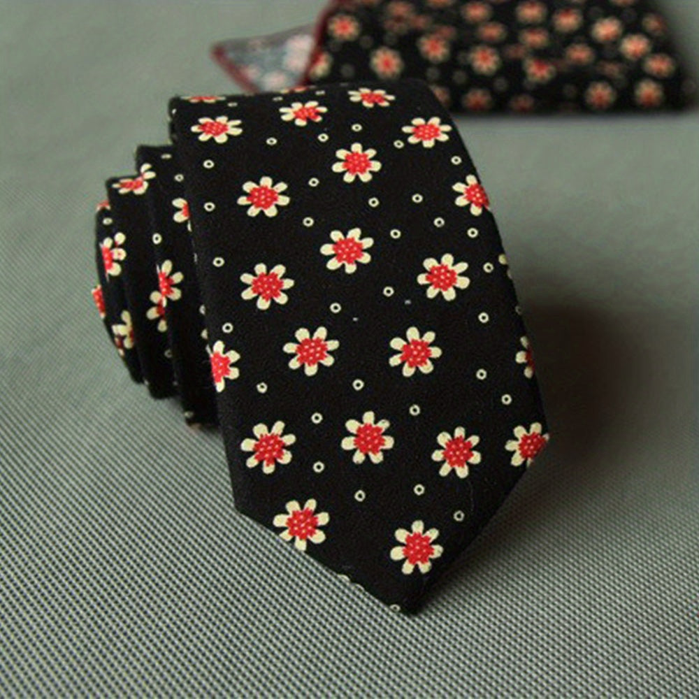 Men's Flower Print Necktie For Wedding Party And Daily Use