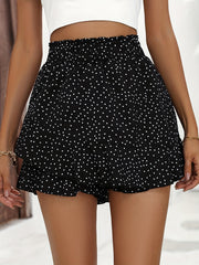 Polka Dot Print High Waisted Skort Casual Shirred Waist Skort