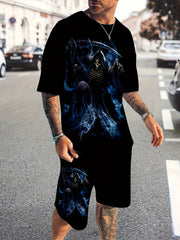 Men's Skeleton Print T-shirt & Shorts Set