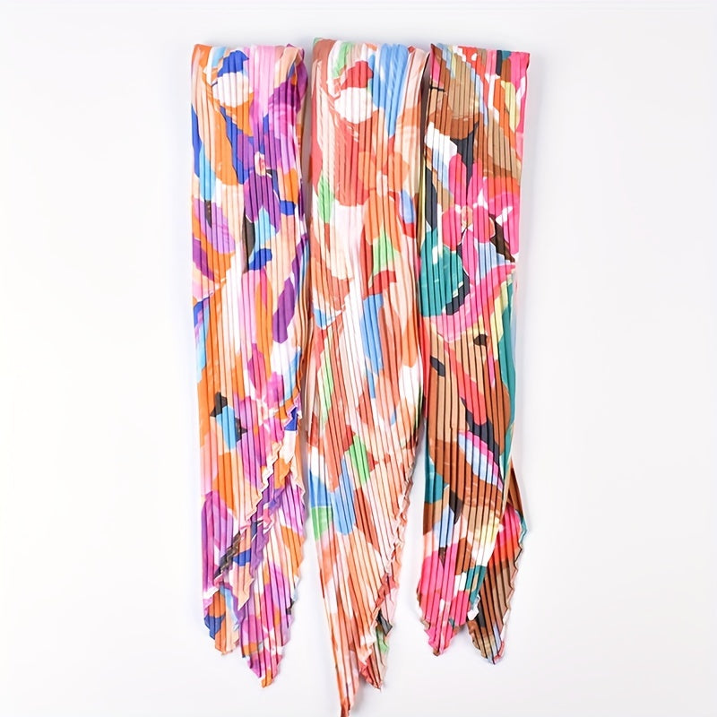 Pleated Tie Dye Bandana Flower Print Square Scarf Woman Shawl