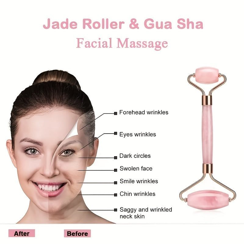 2pcs Faux Jade Double Headed Massage Stick with Facial Massage Board