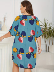Fruit Print V Neck Sleep Dress Short Sleeve