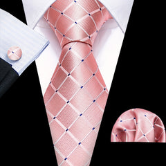 Barry Wang Men's Silk Tie Set Business Classic Check Plaid Necktie