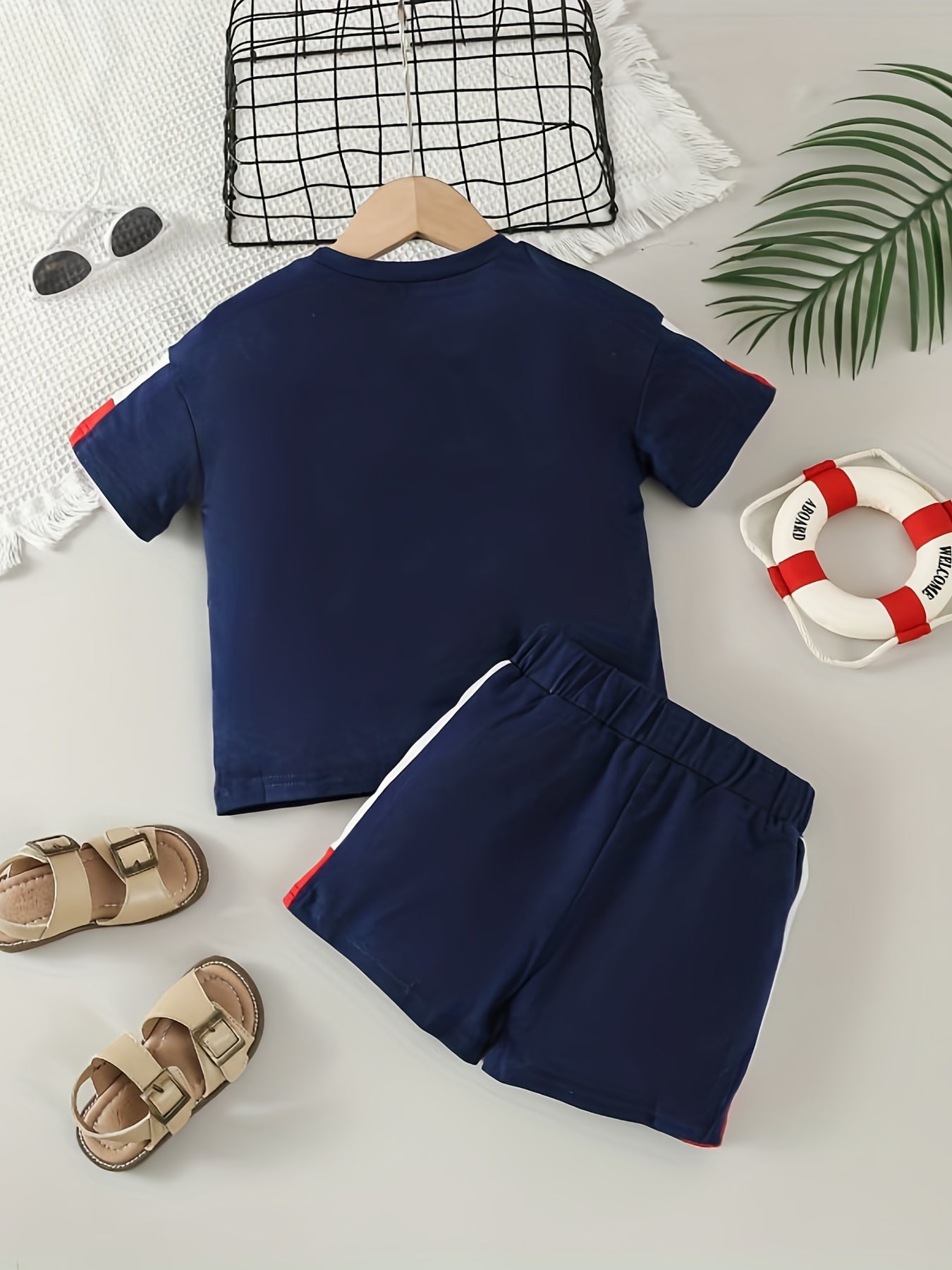 Boys Block T Shirt And Shorts Set Summer Casual Top And Pants