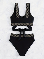 Round Neck Bikini Sets High Waist Two Pieces Swimsuit