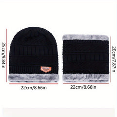 Winter Warm Hat & Neck Scarf Set Thick Knitted Beanie Velvet Lined Hats