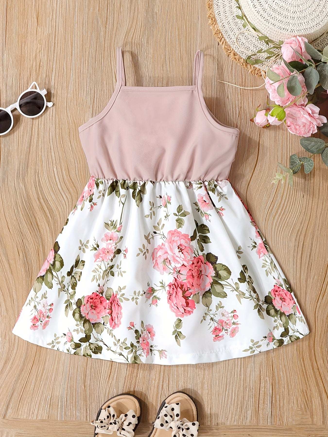 Toddler Girls Flowers Graphic Ruffle Trim Cami Princess Dress