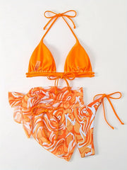 Triangle Bikini Swimsuit Set with Beach Skirt