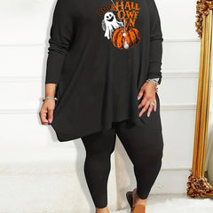 Halloween Pajama Set Ghost Pumpkin Art Letter Print Tee Leggings