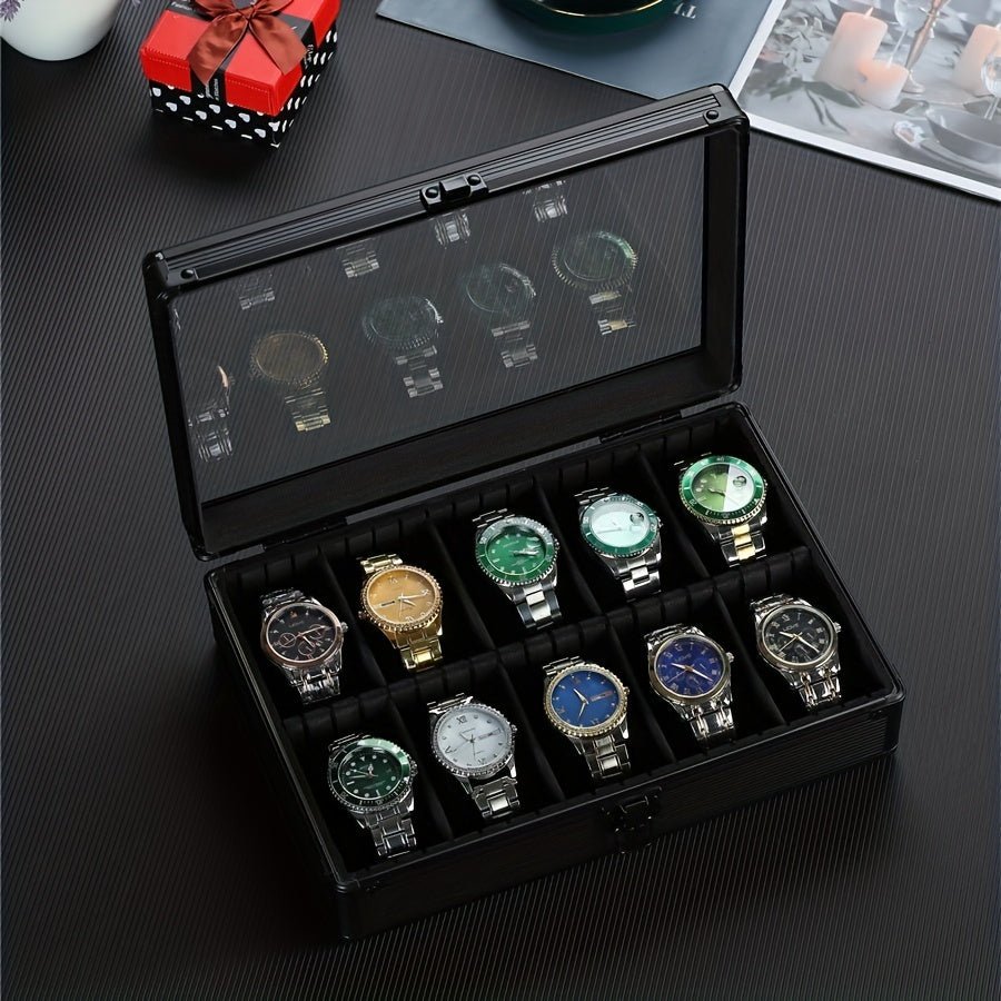 Watch Storage Box Display HD Glass Cover Soft Pillow Aluminum Alloy Jewelry Box