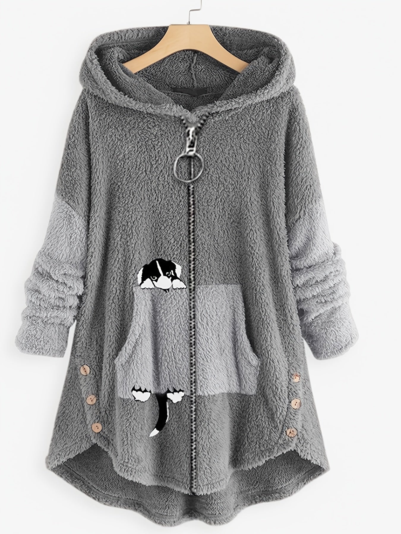 Cartoon Pattern Teddy Coat Zip Up Hooded Outerwear